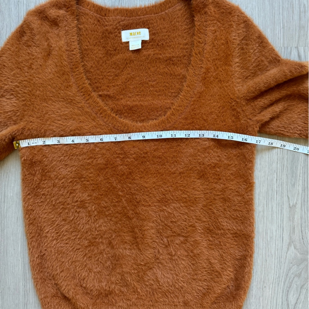 Anthropologie Maeve Eyelash Scoop Neck Rust Fuzzy Sweater Top Size M Medium - Picture 5 of 9